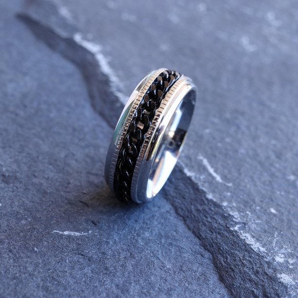 Fidget Ring, Spinner Ring, Anxiety Ring, Meditation Ring, Chain Spinner Ring Men - Picture 7 of 8